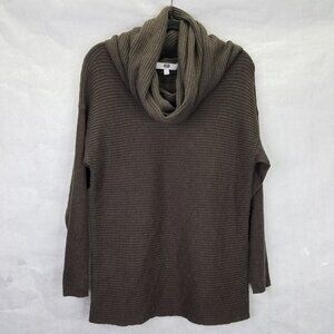 E3 Etcetera Sweater Womens L Brown Removable Cowl Neck Wool Blend Brown Rib Knit